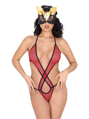Kırmızı Lcralı Tül Bodysuit Kırmızı Lcralı Tül Bodysuit