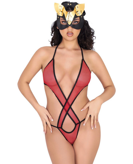 Kırmızı Lcralı Tül Bodysuit Kırmızı Lcralı Tül Bodysuit