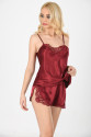 Bordo Saten Babydoll Şortlu Takım Bordo Saten Babydoll Şortlu Takım
