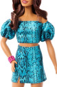 JJN63 Barbie Fashionistas - Turkuaz Renkli Leopar Desenli Elbise