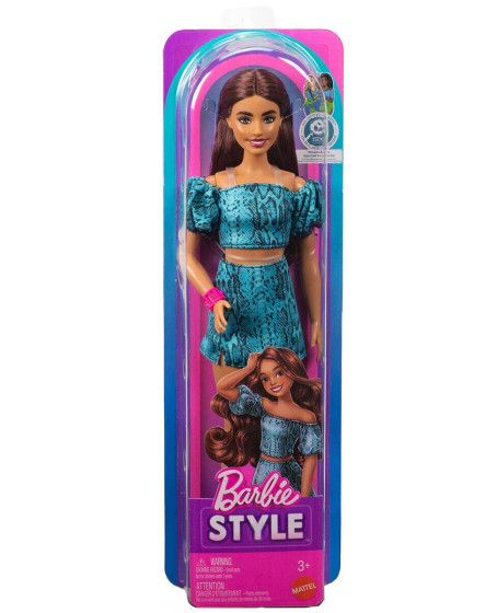 JJN63 Barbie Fashionistas - Turkuaz Renkli Leopar Desenli Elbise