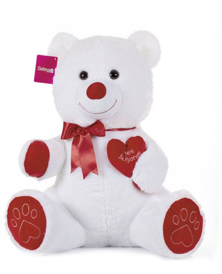 1045B Selay, Tıkıl Ayı 65 cm Beyaz