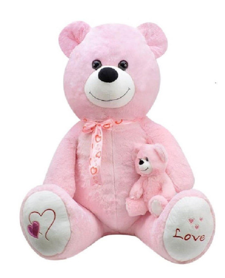 1085P Yavrulu Peluş Ayı Pembe 95 cm