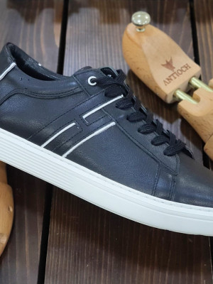 Sneaker Erkek Spor Ayakkabı Hakiki Deri Siyah Renk
