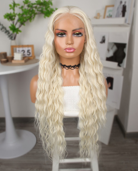 Platin Uzun Afro Dalga Fiber Sentetik Tül Peruk Platin Uzun Afro Dalga Fiber Sentetik Tül Peruk