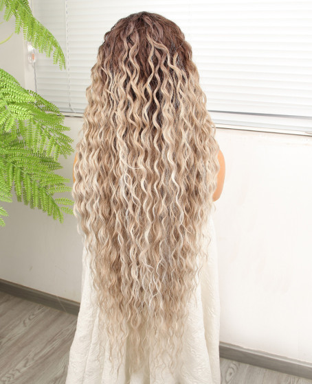 Kumral Beyaz Platin Ombre ve Röfleli Fiber Sentetik Tül Peruk