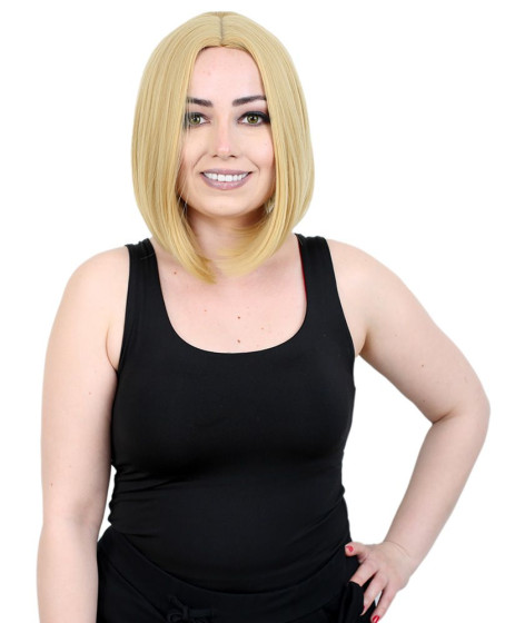 Kahkülsüz Düz Kısa Fiber Sentetik Peruk / Sarı Kahkülsüz Düz Kısa Fiber Sentetik Peruk / Sarı