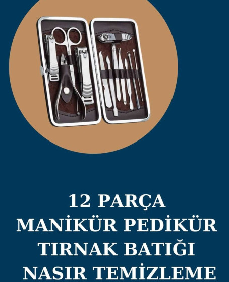12 Parça Manikür Pedikür Seti Özel Deri Çanta El Ayak Bakımı Akne ve Sivilce Temizleme