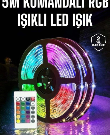 5 Metre Şerit Led RGB Işıklı Kumandalı Güç Adaptörü Her Ortama Uygun 5 Metre Şerit Led RGB Işıklı Kumandalı Güç Adaptörü Her Ortama Uygun