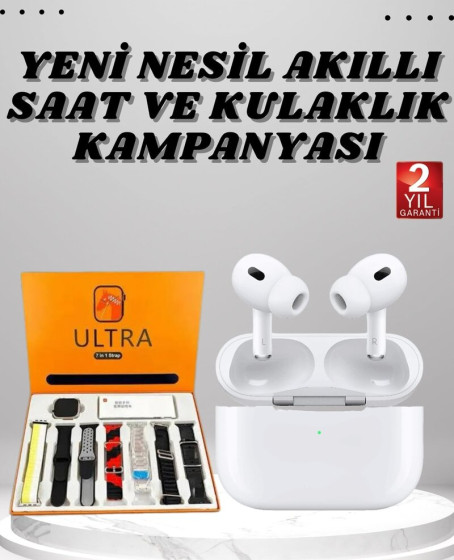 7 Kordonlu Akıllı Saat Ve Yeni Nesil Kulaklık Dokunmatik Ekran Android ve İOS Uyumlu