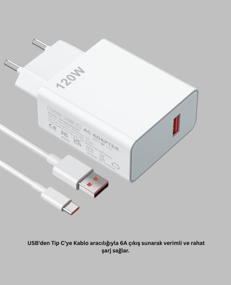 120 Watt Güçlü Hızlı Şarj Adaptörü Huawei P30 P40 Mate 20 Pro Uyumlu