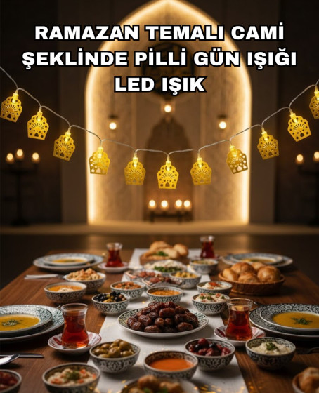 Dekoratif Ramazan LED Işık Pilli Cami Tasarımlı Zincir Aydınlatma