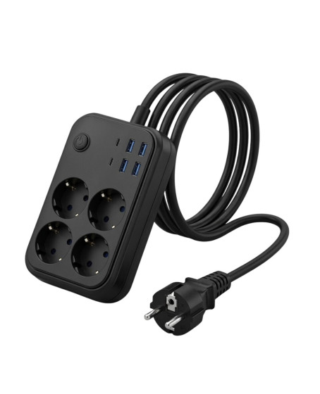 Termal Korumalı Uzatma Kablosu 4 Priz USB ve Type C Çoklu Şarj İstasyonu