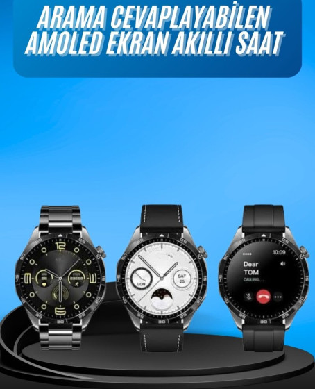 Amoled Ekran 3 Kordonlu Akıllı Saat 5.0 Bluetooth Bağlantılı Android ve İOS Uyumlu