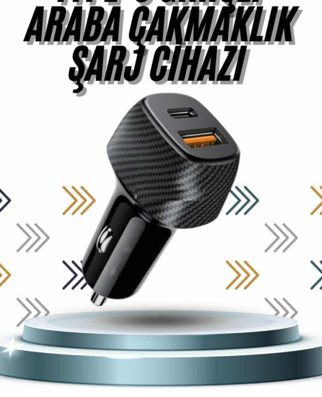 Hızlı Oto Şarj Cihazı 38W Çift Girişli HIzlı Şarj Oto Çakmaklık Type-C Hızlı Oto Şarj Cihazı 38W Çift Girişli HIzlı Şarj Oto Çakmaklık Type-C