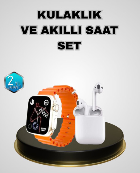 Akıllı Saat ve Kablosuz Kulaklık iOS Android Uyumlu Teknoloji Seti Akıllı Saat ve Kablosuz Kulaklık iOS Android Uyumlu Teknoloji Seti