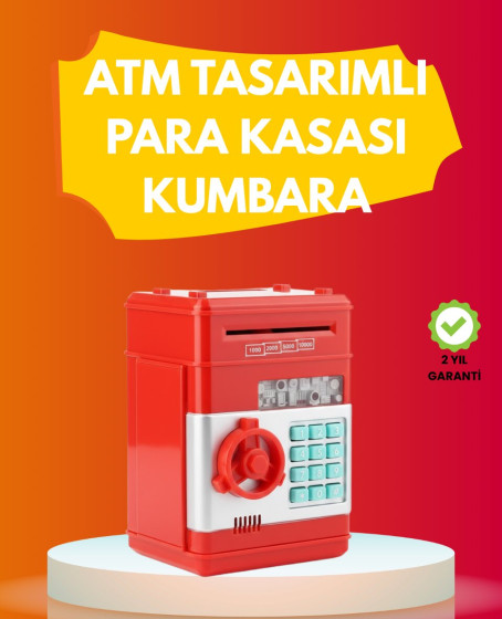 ATM Görünümlü Kırmızı Elektronik Şifreli Kumbara ATM Görünümlü Kırmızı Elektronik Şifreli Kumbara