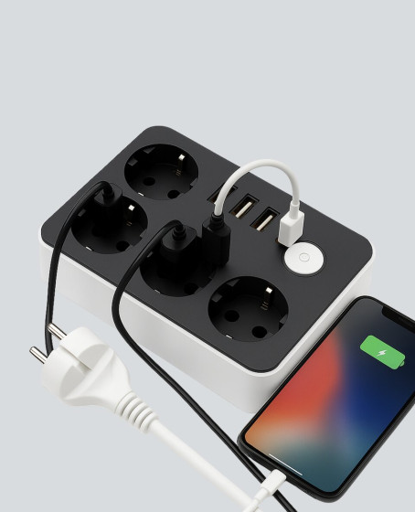4 Prizli 3 USB Portlu Anahtarlı Akım Korumalı Priz