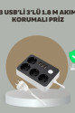 4 Prizli 3 USB Portlu Anahtarlı Akım Korumalı Priz