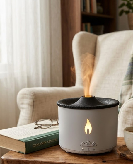 LED Alev Efektli Aroma Difüzörü Ultrasonik Hava Nemlendirici Gece Lambası Fonksiyonlu LED Alev Efektli Aroma Difüzörü Ultrasonik Hava Nemlendirici Gece Lambası Fonksiyonlu