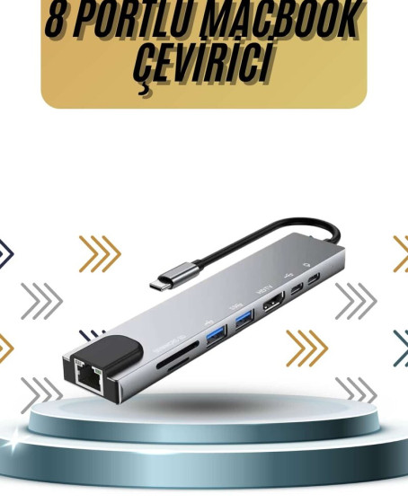 8 Portlu Macbook Çevirici Type C Hub  SD TF USB Çoğaltıcı Ethernet
