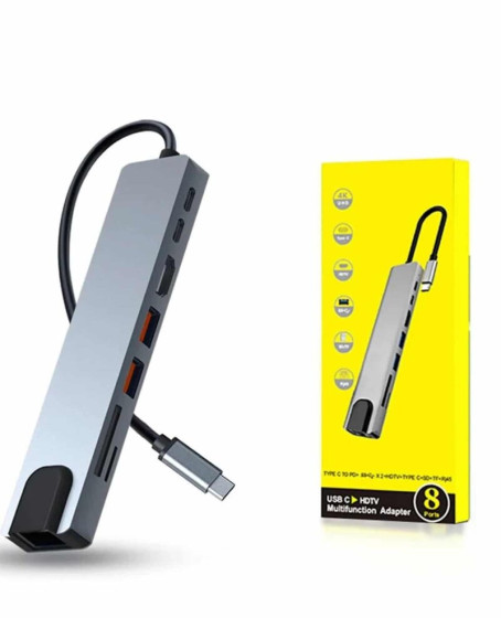 8 Portlu Macbook Çevirici Type C Hub  SD TF USB Çoğaltıcı Ethernet