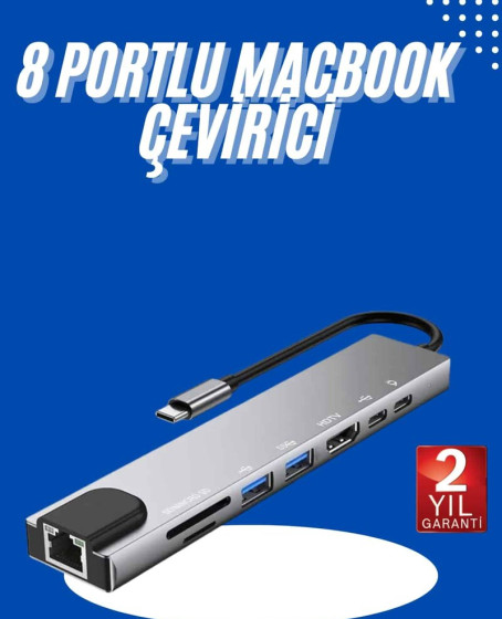 Usb Type-c Hub Dönüştürücü Çevirici Çoklayıcı Macbook Çevirici 8 Portlu