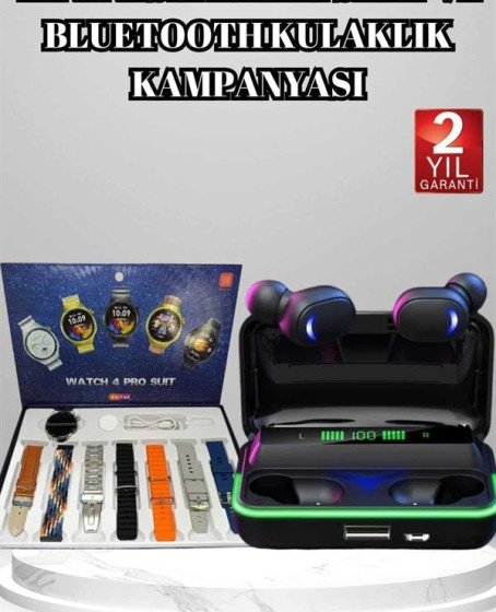 Powerbank Bluetooth Kulaklık Ve Akıllı Saat 7 Kordonlu Metal Kordon Plastik Kordon
