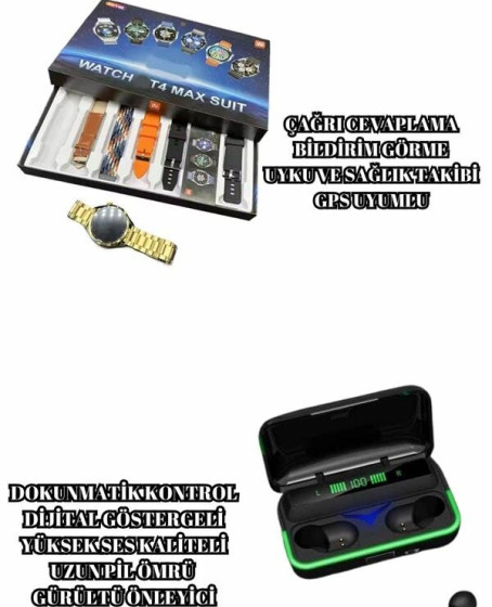 Powerbank Bluetooth Kulaklık Ve Akıllı Saat 7 Kordonlu Metal Kordon Plastik Kordon