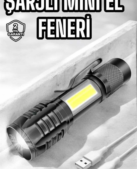 El Feneri Led USB Şarjlı Zoom Mini Led Işık Acil Durum Feneri El Feneri Led USB Şarjlı Zoom Mini Led Işık Acil Durum Feneri