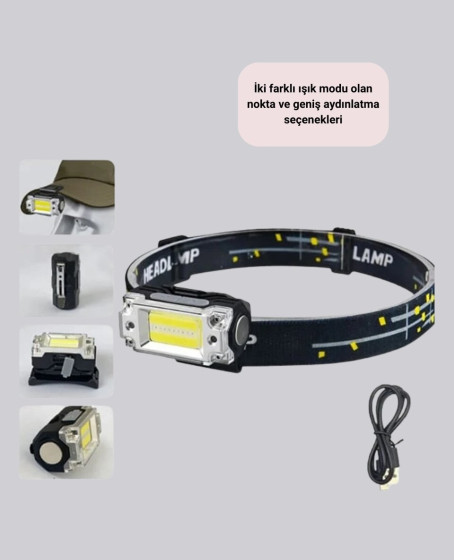Kompakt LED Kafs Feneri USB Şarjlı Manyetik 2 Işık Modlu 215 Lümen