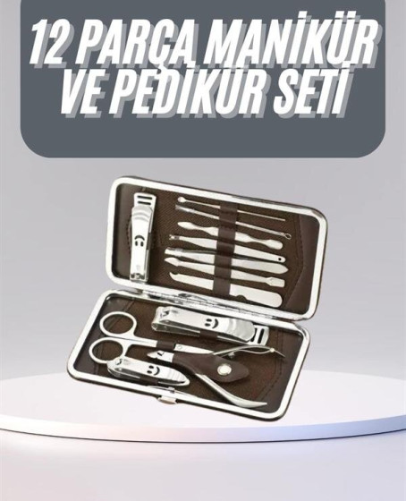 12 Parça Manikür Pedikür Seti Tırnak Bakımı Nasır Temizleme El Ayak Bakımı
