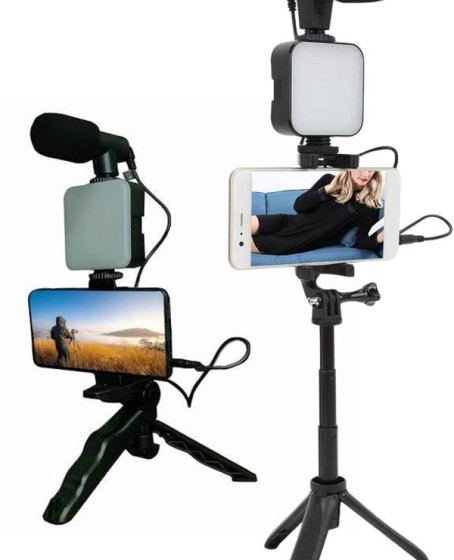 Telefon Tutucu Led Işıklı Kumandalı Mikrofon Telefon Vlog Video Kayıt
