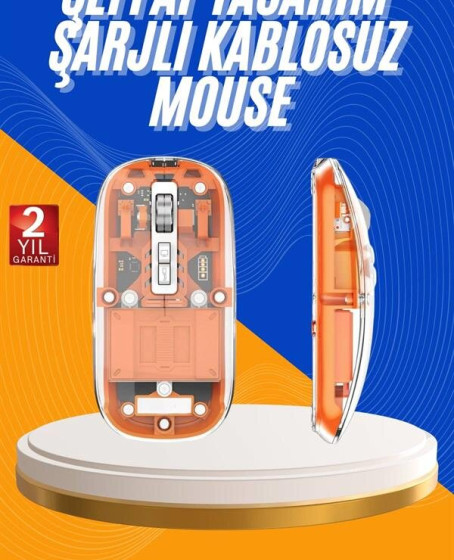 Mouse Fare Kablosuz Mouse Fare Şarjlı Bluetooth Sessiz 5 Tuşlu Şeffaf