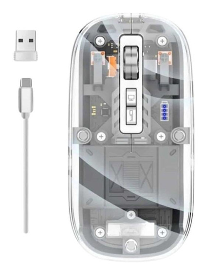 Mouse Fare Kablosuz Mouse Fare Şarjlı Bluetooth Sessiz 5 Tuşlu Şeffaf