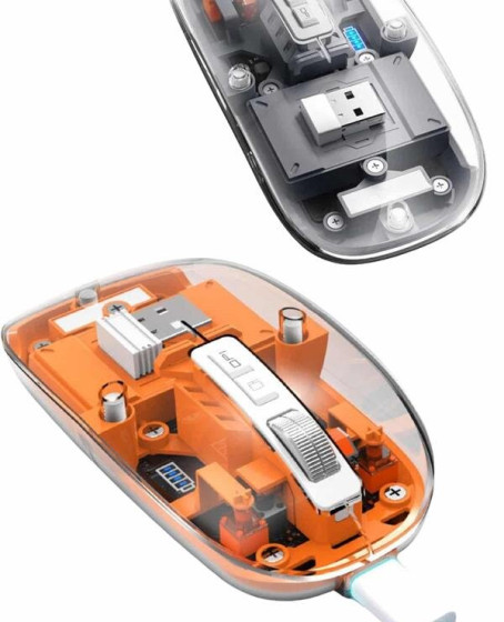 Mouse Fare Kablosuz Mouse Fare Şarjlı Bluetooth Sessiz 5 Tuşlu Şeffaf