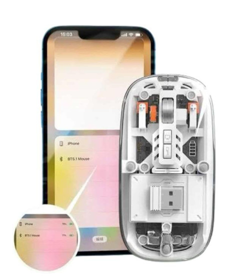Mouse Fare Kablosuz Mouse Fare Şarjlı Bluetooth Sessiz 5 Tuşlu Şeffaf