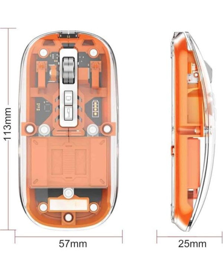 Mouse Fare Kablosuz Mouse Fare Şarjlı Bluetooth Sessiz 5 Tuşlu Şeffaf
