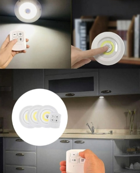 Çok Amaçlı Kullanım İçin Kablosuz Yapışkanlı 3 Lü Uzaktan Kumandalı Led Spot Lamba