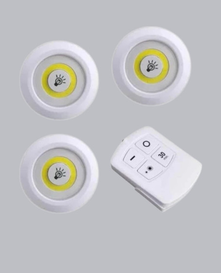 Çok Amaçlı Kullanım İçin Kablosuz Yapışkanlı 3 Lü Uzaktan Kumandalı Led Spot Lamba