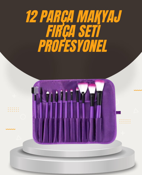 Fondöten, Allık ve Far Uygulamalarına Uygun 12 Parça Makyaj Fırça Takımı Ergonomik Saplı