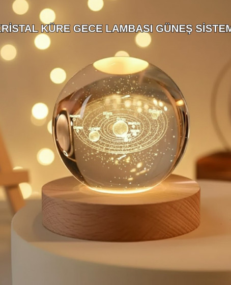 USB Bağlantılı Işıklı Kristal Küre Modern Ahşap Tabanlı Dekor