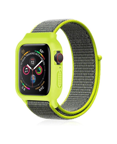 Apple Watch 38mm Hasırlı Cırtcırtlı Kasalı Kordon - Yeşil