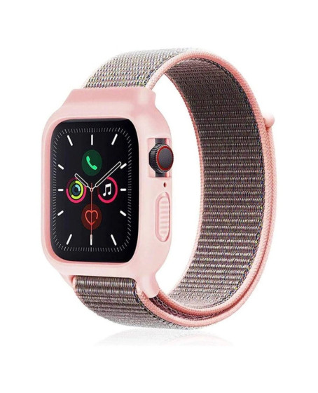 Apple Watch 38mm Hasırlı Cırtcırtlı Kasalı Kordon - Pembe Apple Watch 38mm Hasırlı Cırtcırtlı Kasalı Kordon - Pembe