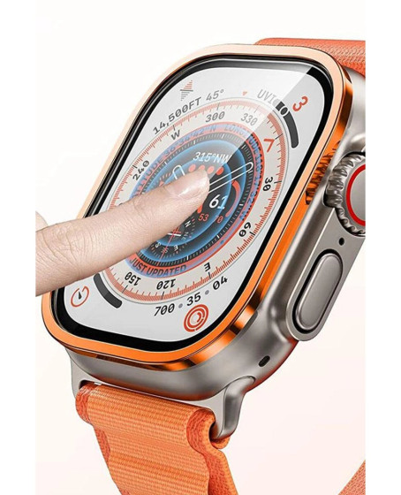 Apple Watch Ultra 49mm Alüminyum Kasa Cam Ekran Koruyucu - Turuncu Apple Watch Ultra 49mm Alüminyum Kasa Cam Ekran Koruyucu - Turuncu