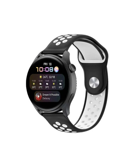 Watch 22mm Spor Delikli Kordon (saat Değildir) - Siyah-beyaz