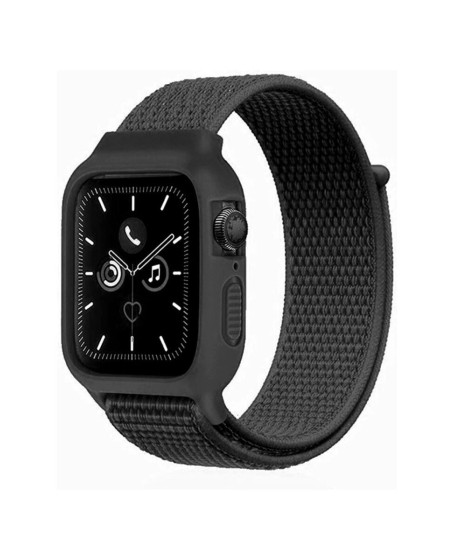 Apple Watch 38mm Hasırlı Cırtcırtlı Kasalı Kordon (saat Değildir) - Siyah