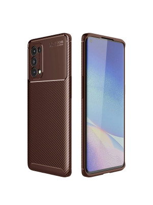 Oppo Reno 5 Pro Kılıf Auto Focus Karbon Kapak - Kahverengi