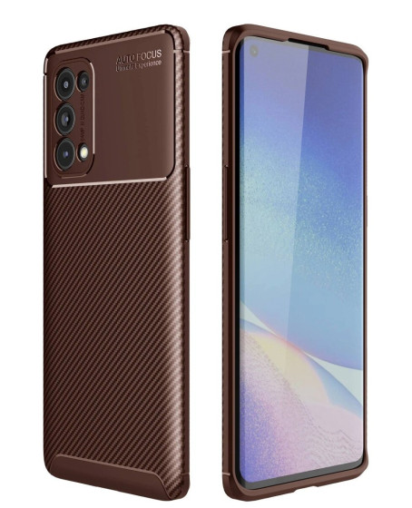 Oppo Reno 5 Pro Kılıf Auto Focus Karbon Kapak - Kahverengi Oppo Reno 5 Pro Kılıf Auto Focus Karbon Kapak - Kahverengi