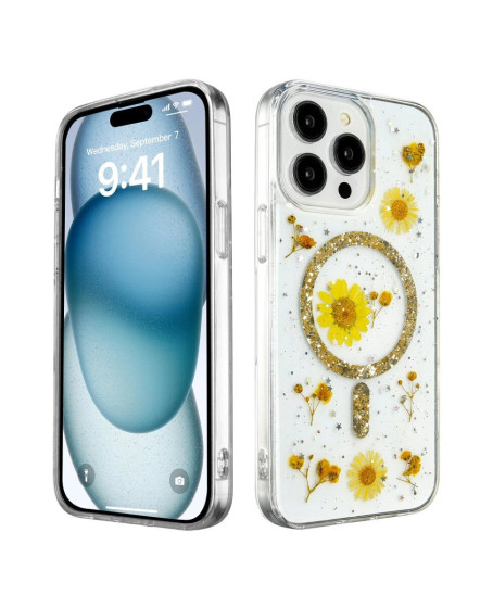 Apple İphone 15 Pro Max Kılıf Daisy Simli Magsafe Kapak - Gold Apple İphone 15 Pro Max Kılıf Daisy Simli Magsafe Kapak - Gold